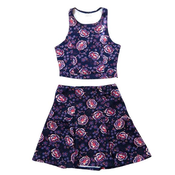 Hollister Blue and Purple Floral Matching Skirt Set Two Piece Dress XS - Picture 1 of 4